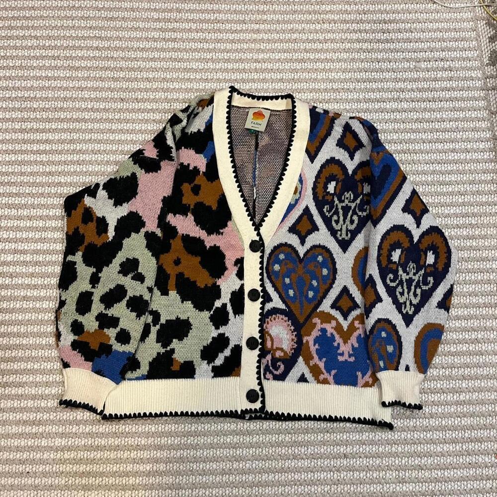 FARM RIO Mixed Ikat Hearts Knit Cardigan - Picture 5 of 8